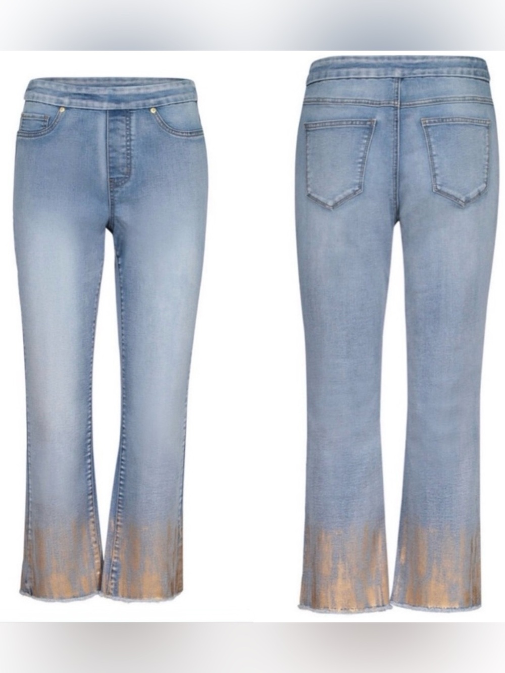 TRIBALJEANS Audrey Mid-Rise Straight Crop Blue Jeans Gold Distressed Hem 4 NEW